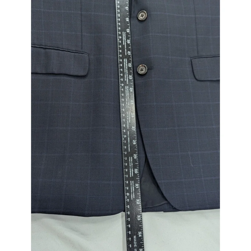 Ralph Lauren Blazer Sports Coat 100% Wool Blue Subtle Plaid Suit Jacket 41L 44